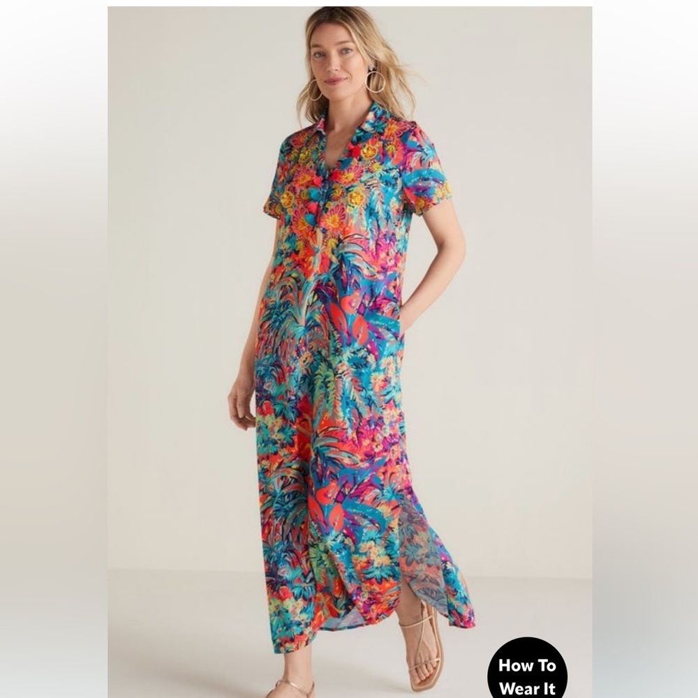 Soft Surroundings Florence Dress in a Tropicana tropical print size XL